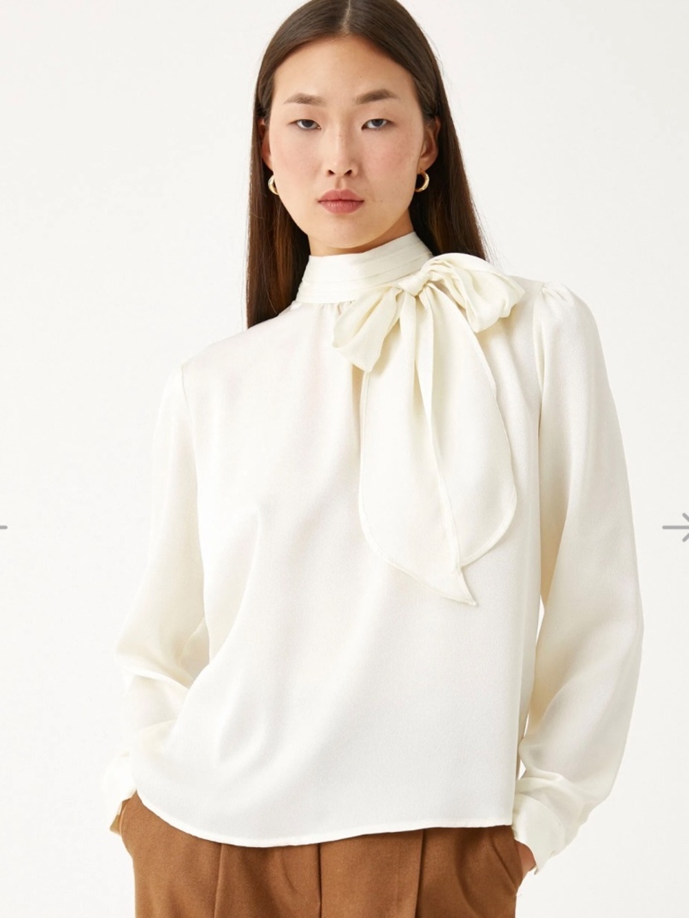 KOTN Bow Neck Long Sleeve Shirt Blouse Women's size L - Picture 13 of 14